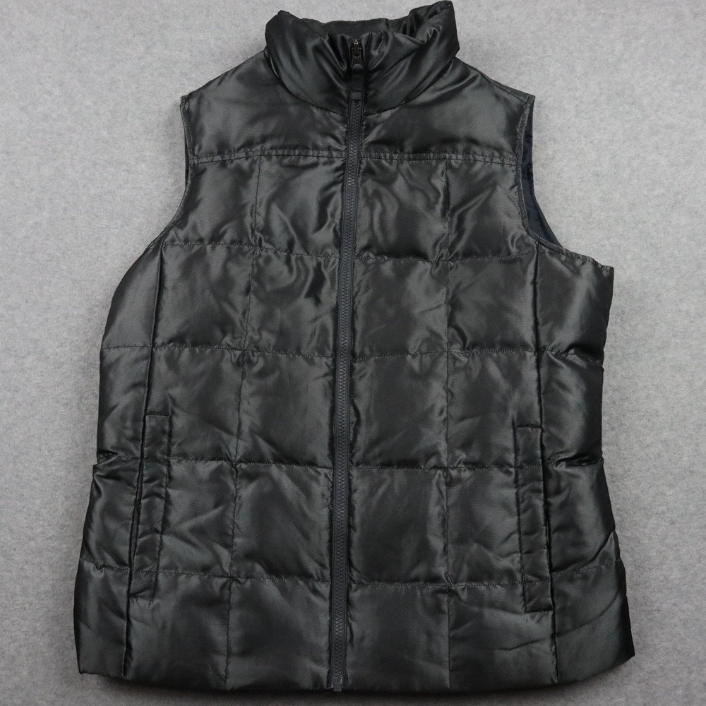 Lands End Vest Womens Medium Down Puffer Full Zip Mock Neck Metallic Sleeveless